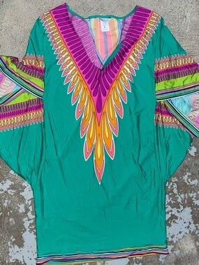 Trina Turk Vibrant Teal Boho V-Neck Women's swim cover up Top
